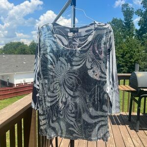 Long sleeve Steele grey and black sequin top size large investments brand